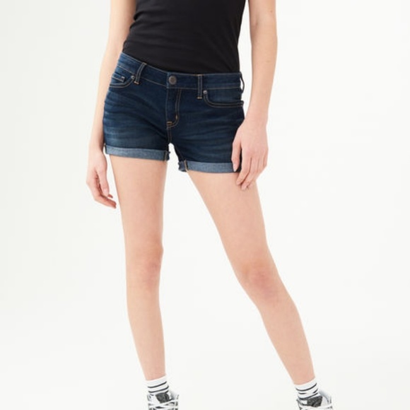 Mango MNG jeans dark wash denim cuffed shorts 0 2 - Picture 2 of 6